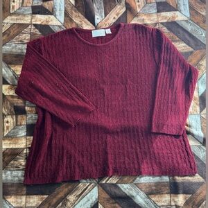 Liz Claiborne Deep Red Textured Crew Neck Sweater